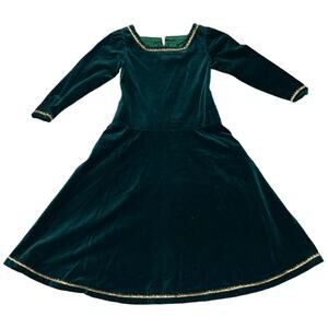 Handmade Green Velvet Renaissance Princess Gown Gold Trim Child Size 5/6